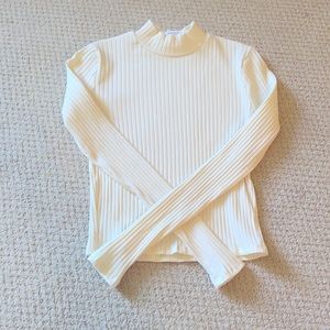 cream fitted mock neck long sleeve